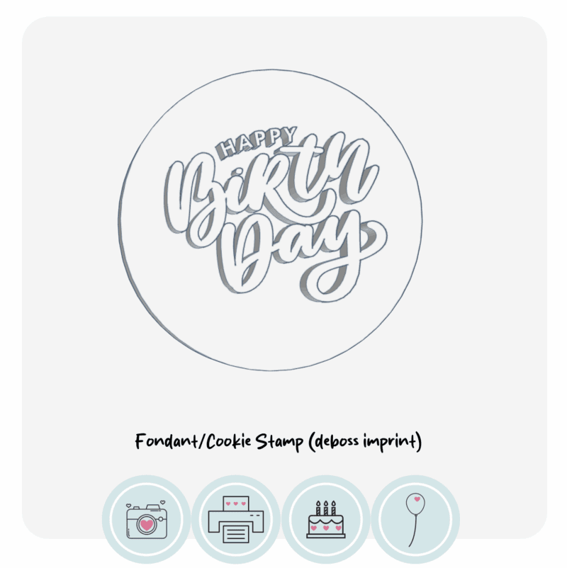 Multi-line Happy Birthday | Fondant Cookie Stamp (deboss)